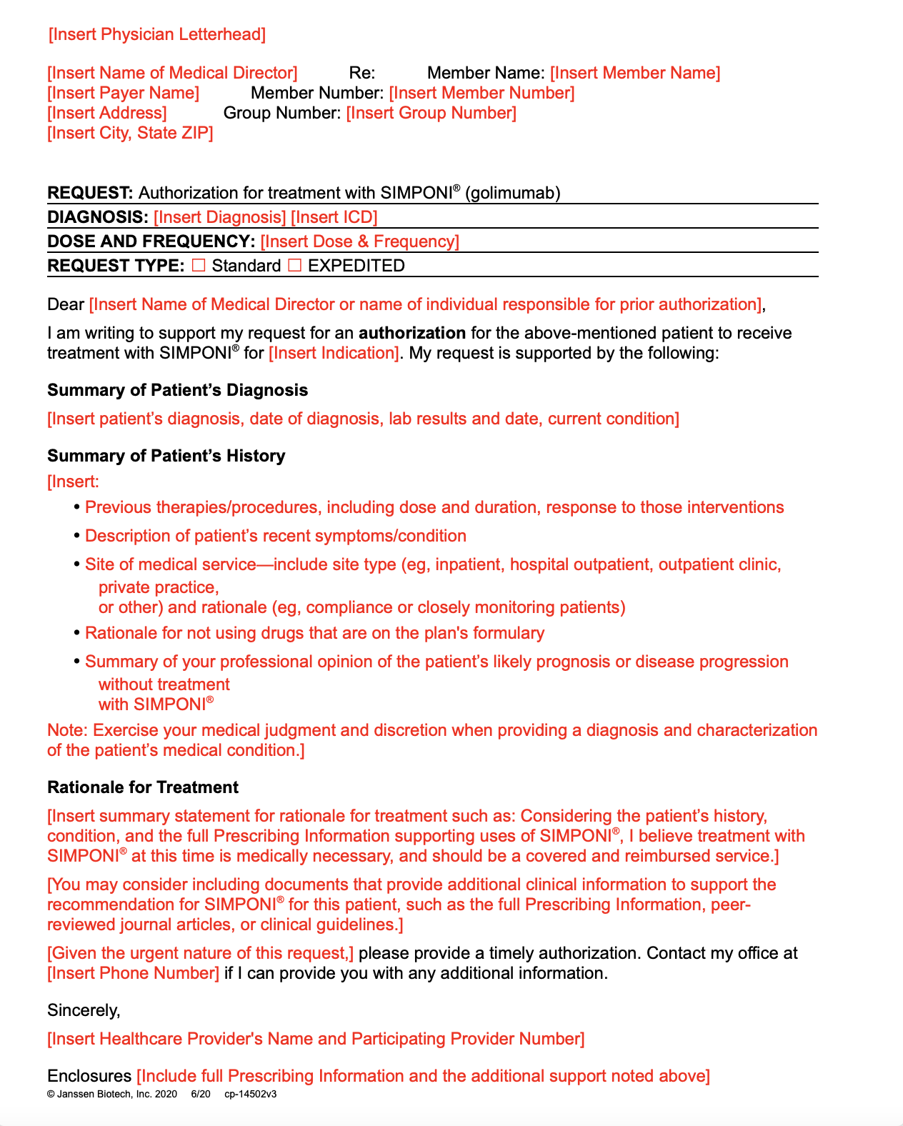 SIMPONI® Letter of Medical Necessity